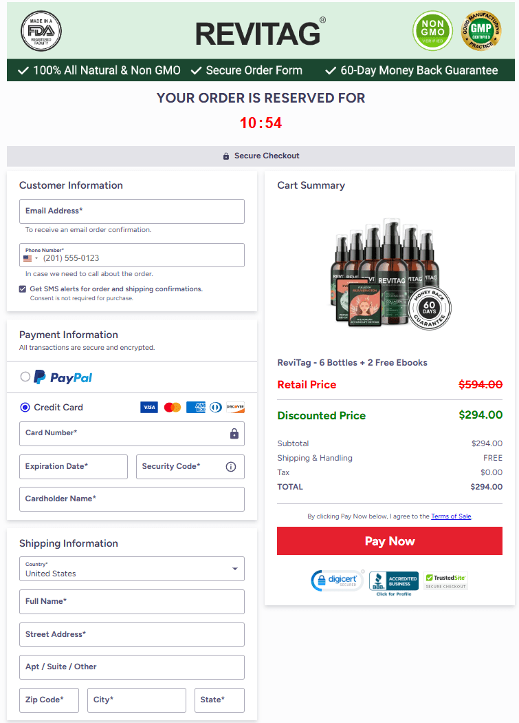 ReviTag order page
